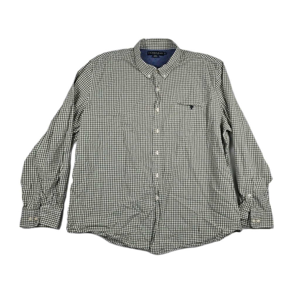 US Polo Assn Mens 3XL Olive Green Gingham Check Long Sleeve Button Down Shirt